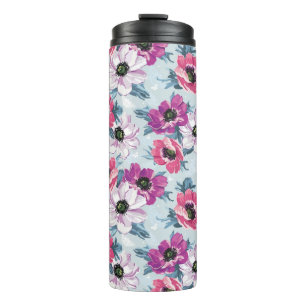 Elegance colour flowers pattern on blue thermal tumbler