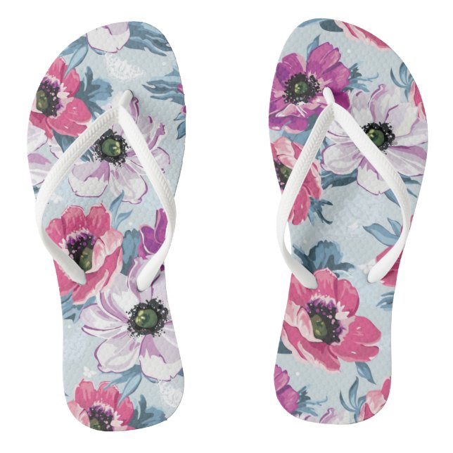 Elegance colour flowers pattern on blue thongs (Footbed)