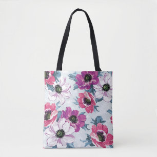 Elegance colour flowers pattern on blue tote bag