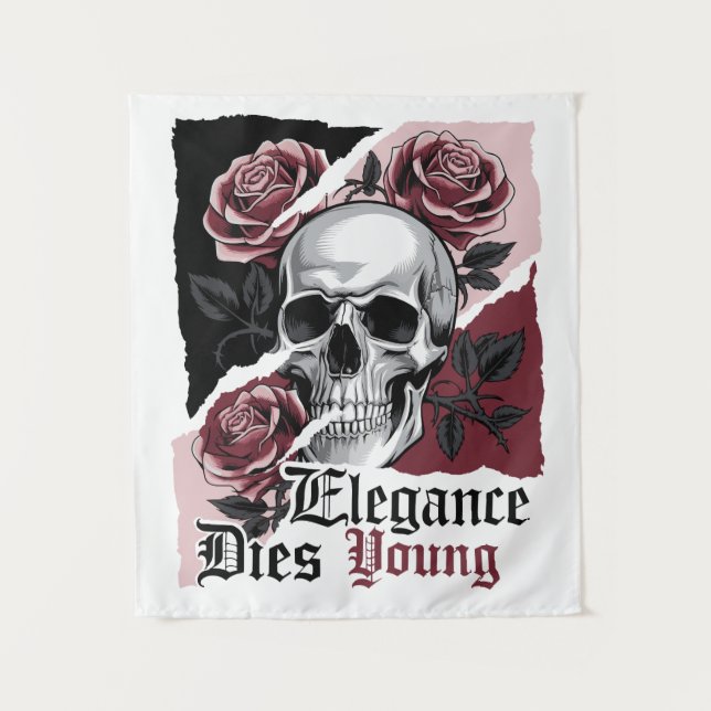 Elegance Dies Young – Beauty and Mortality Tapestry (Front)