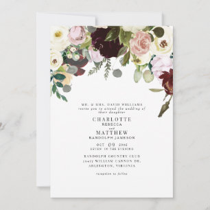 Elegance Dusty Rose & Burgundy Floral Wedding Invitation