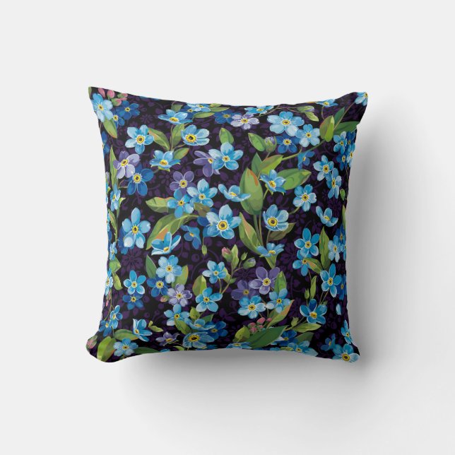 Elegance Forget-Me-Not Floral Pattern Cushion (Front)
