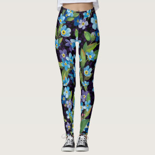 Elegance Forget-Me-Not Floral Pattern Leggings
