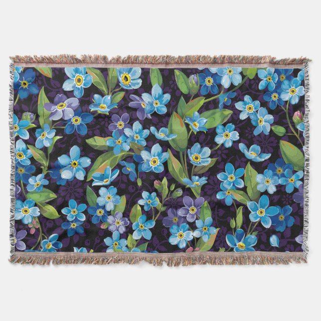 Elegance Forget-Me-Not Floral Pattern Throw Blanket (Front)