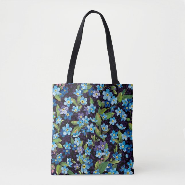 Elegance Forget-Me-Not Floral Pattern Tote Bag (Front)