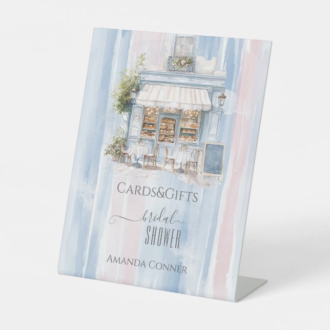 Elegance French Cafe Bridal Shower Gift Pedestal Sign (Front)