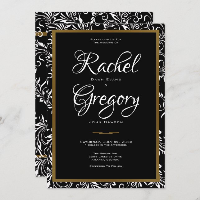 Elegance - Gold & Black - Wedding Invitation (Front/Back)