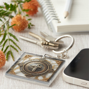 Elegance in Absolution Cross on Marble With Gilded Key Ring