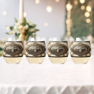 Elegance in Absolution Cross on Marble With Gilded Stemless Wine Glass