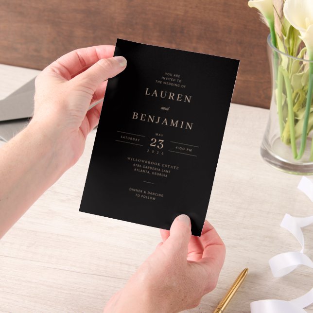Elegance in Black and Gold Wedding Invitation (Handheld)
