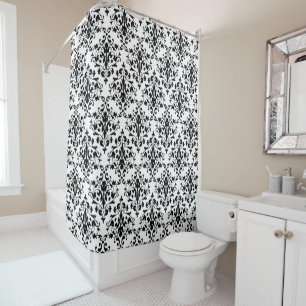 Elegance in Black Damask Shower Curtain