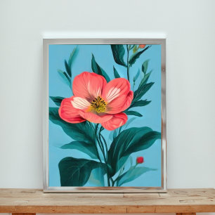 Elegance in Bloom: Pink Flower on Blue Photo Print