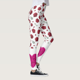 Elegance in Bloom: White Leggings with Red Roses 