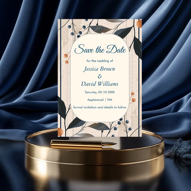 Elegance in Blue & Gold Modern Save The Date Card (Creator Uploaded)