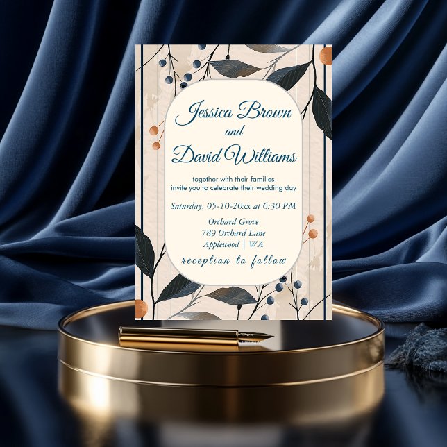 Elegance in Blue & Gold Modern Wedding Invitation (Creator Uploaded)