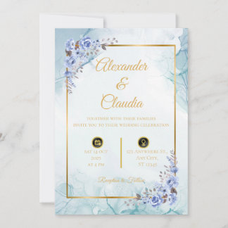 Elegance in Blue: Wedding Invitation with Marble a