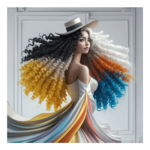 Elegance in Contrast Curly-Haired Woman Photo Print