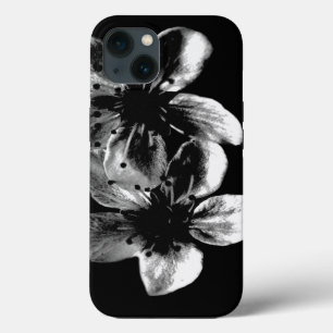 Elegance in Contrast: White Blossoms on Black iPhone 13 Case