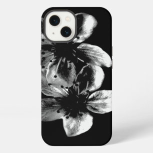 Elegance in Contrast: White Blossoms on Black iPhone 13 Case