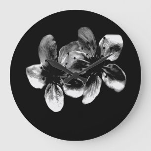 Elegance in Contrast: White Blossoms on Black Large Clock