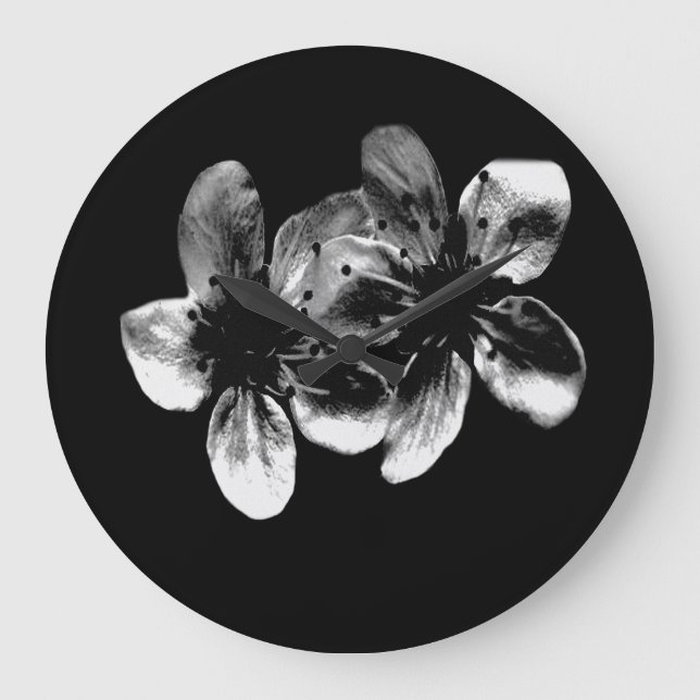 Elegance in Contrast: White Blossoms on Black Large Clock (Front)