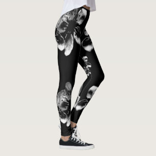 Elegance in Contrast: White Blossoms on Black Leggings