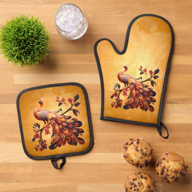 Elegance in feathers oven mitt & pot holder set (Top Down)
