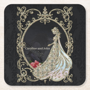 Elegance in gold and black. square paper coaster