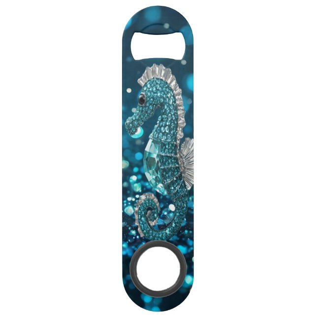 Elegance in Motion: Aqua Seahorse On Aqua Bokeh (Front)