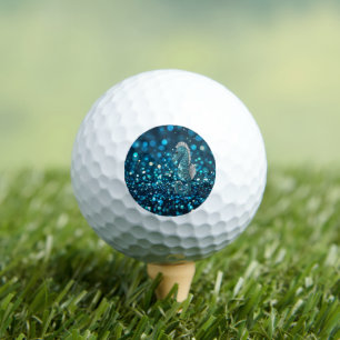 Elegance in Motion: Aqua Seahorse On Aqua Bokeh Golf Balls