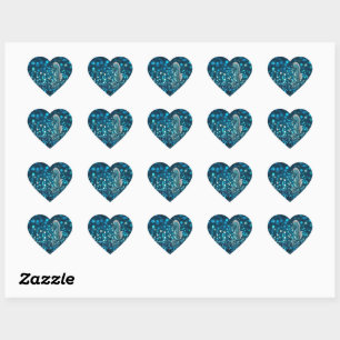Elegance in Motion: Aqua Seahorse On Aqua Bokeh Heart Sticker