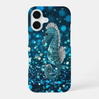 Elegance in Motion: Aqua Seahorse On Aqua Bokeh