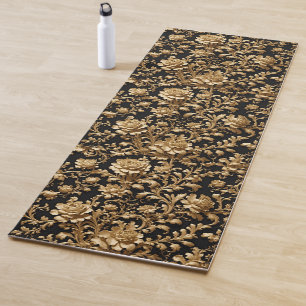 Elegance in Motion: Black & Gold Baroque Floral Yoga Mat