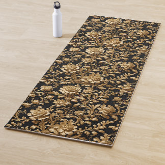 Elegance in Motion: Black & Gold Baroque Floral Yoga Mat
