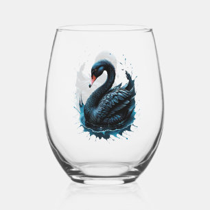 Elegance in motion, the black swan, stemless wine glass
