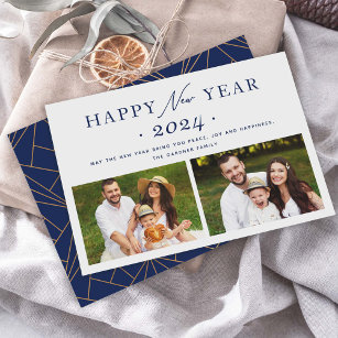 Elegance in Navy: Dual Photo 2024 New Year's Holiday Card