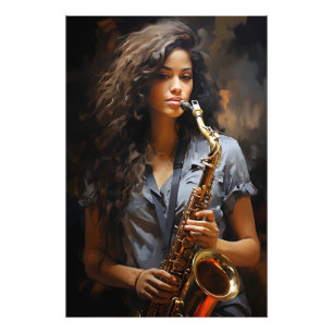 Elegance in Oil: Dynamic Saxophonist Photo Print
