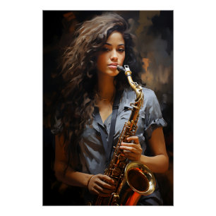 Elegance in Oil: Dynamic Saxophonist Poster