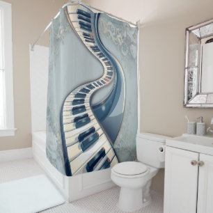 Elegance in piano keys and blossoms. shower curtain