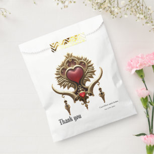 Elegance in red lustre with an ornate heart. favour bag