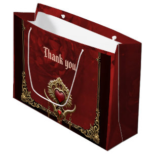 Elegance in red lustre with an ornate heart. large gift bag