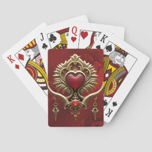 Elegance in red lustre with an ornate heart. playing cards