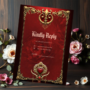 Elegance in red lustre with an ornate heart. RSVP card
