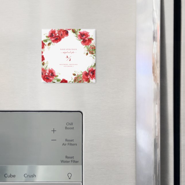 Elegance in Red Wedding Save our Date Magnet (In Situ (Fridge))