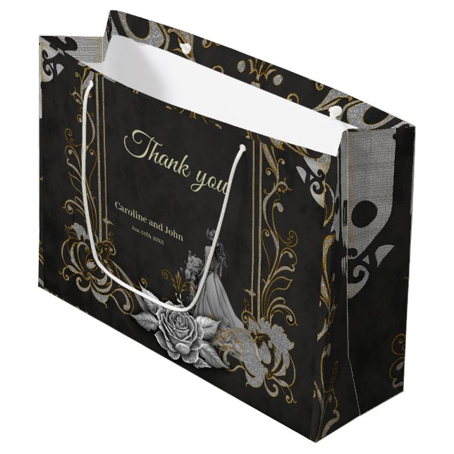 Elegance in silver and black. large gift bag (Front Angled)