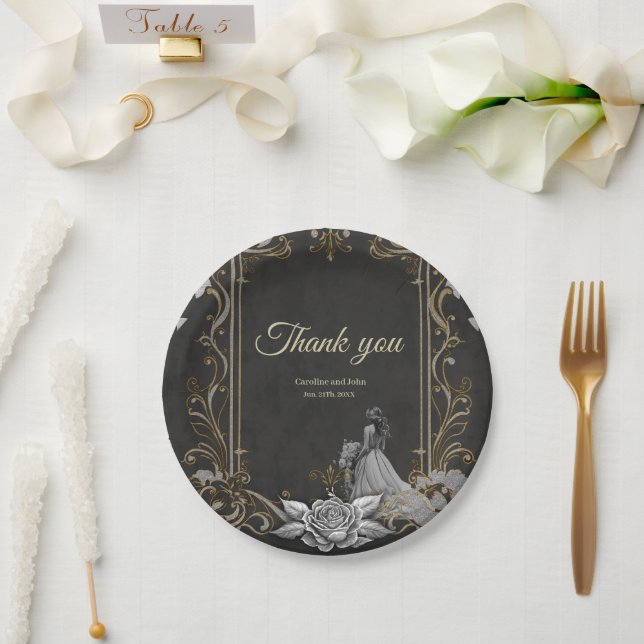 Elegance in silver and black. paper plate (Wedding)