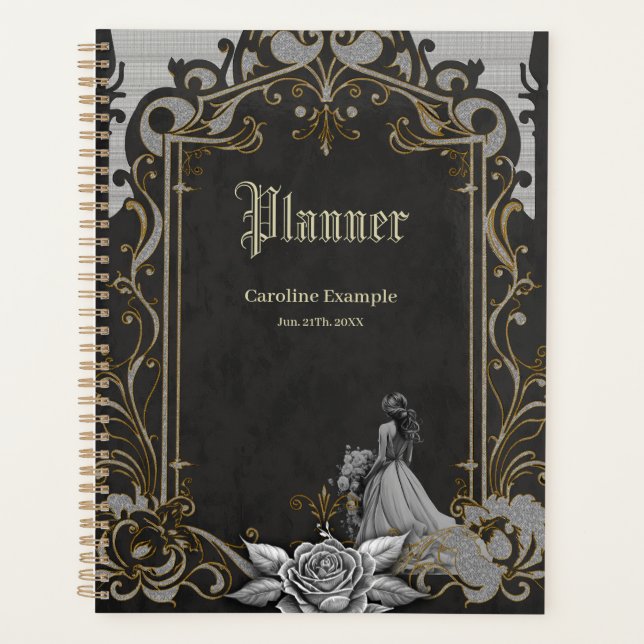 Elegance in silver and black planner (Front)