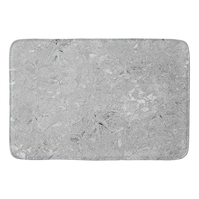 "Elegance in Silver: Etched Hibiscus Blooms" Bath Mat (Front)