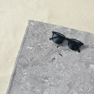 "Elegance in Silver: Etched Hibiscus Blooms" Beach Towel