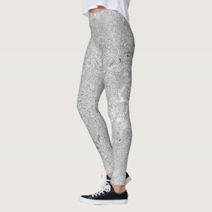 "Elegance in Silver: Etched Hibiscus Blooms" Leggings